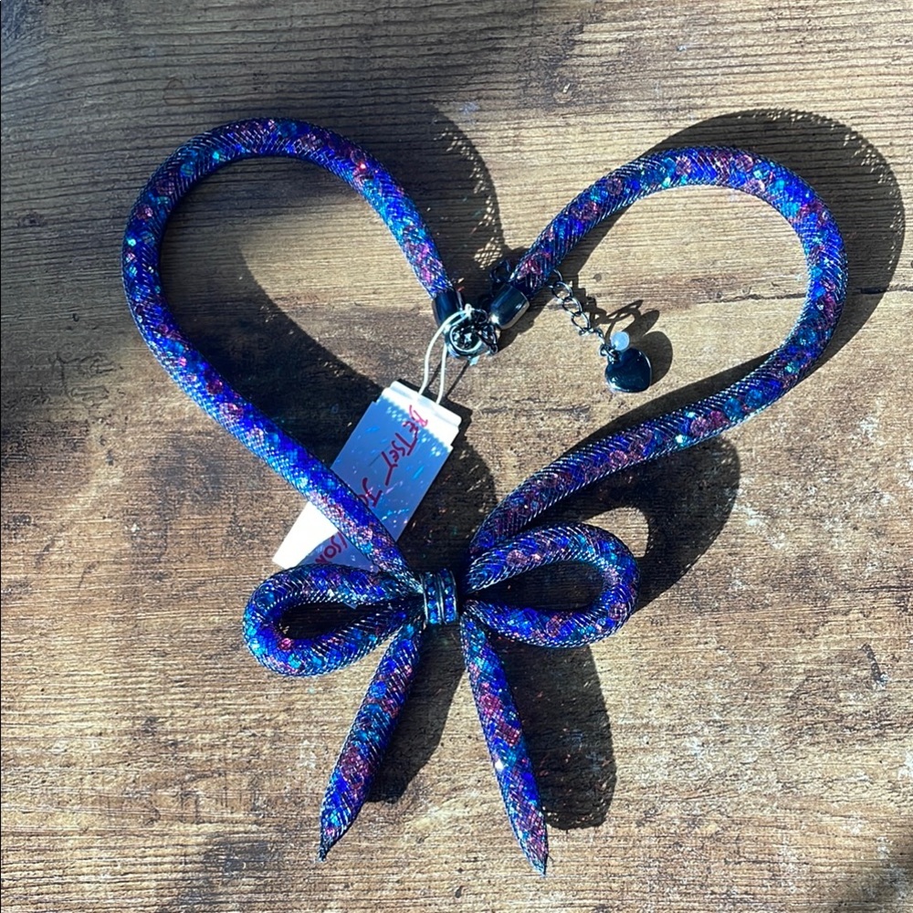 Betsey Johnson Blue and Purple Bow Necklace